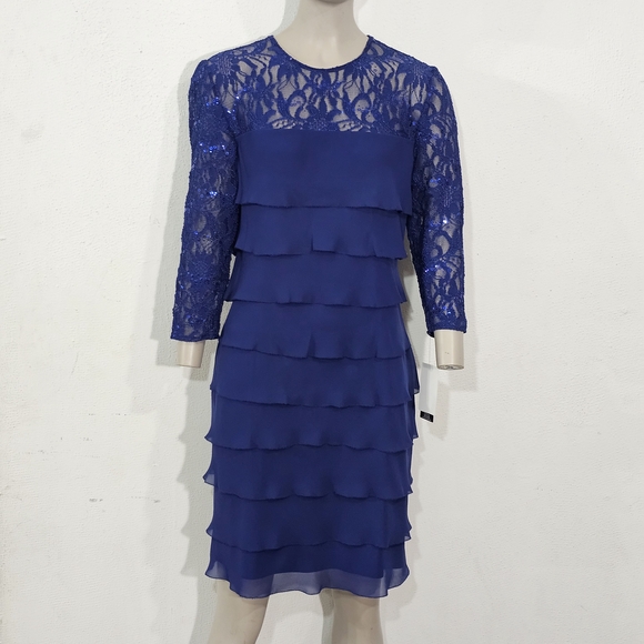 Alex Evenings Dresses & Skirts - Alex Evenings Electric Blue Lace Tiered Womens Dress Sz 8 Petite